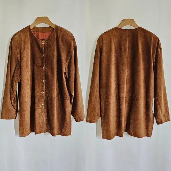 🇨🇦 Danier Leather Tobacco Brown Suede Button Long Coat Jacket - Picture 10 of 15